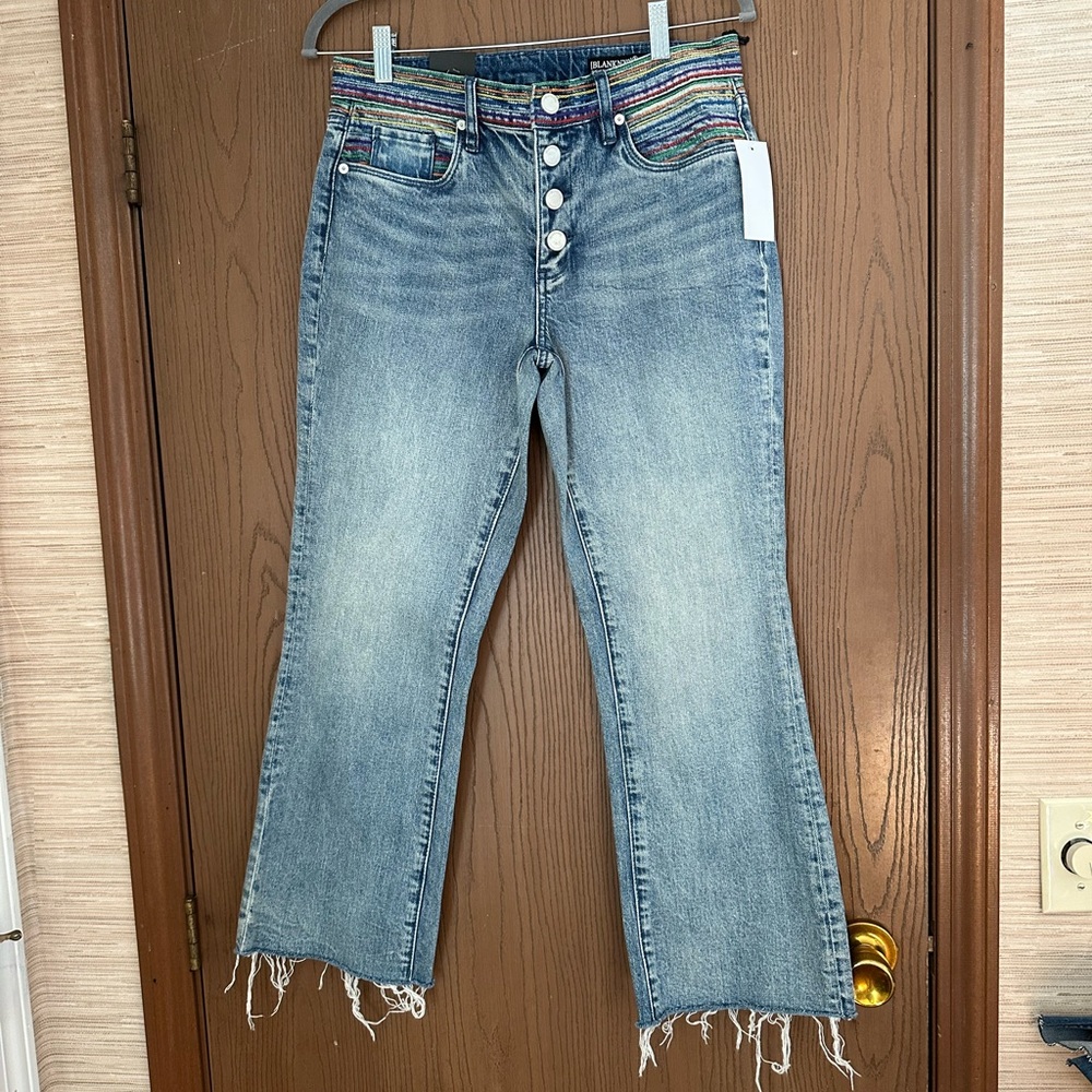 Blank NYC Women's Blue Jeans with Multicolor Waistband